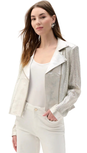 Faux Suede Foiled Knit Moto Jacket