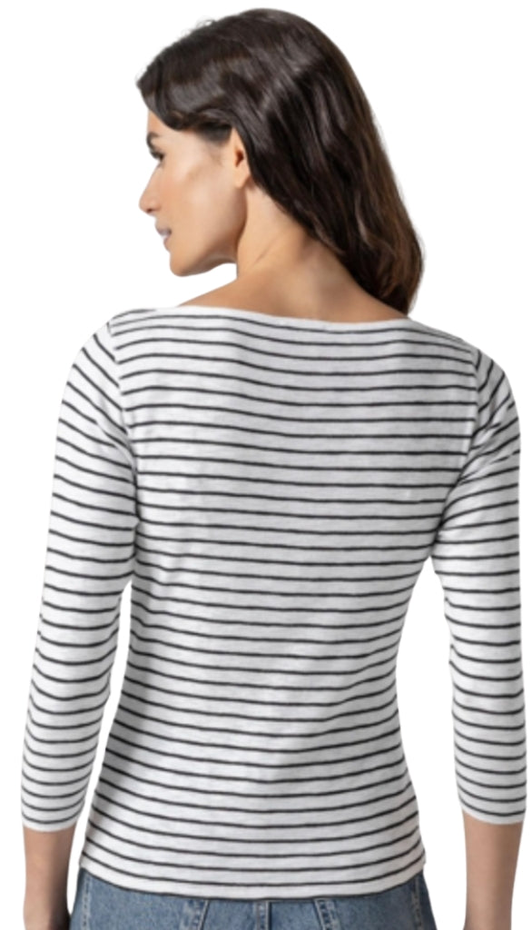 Striped 3/4 Sleeve Boatneck