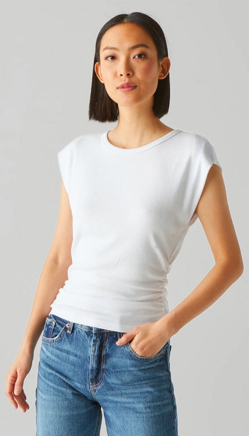 Joni Crew Neck Power Shoulder Top