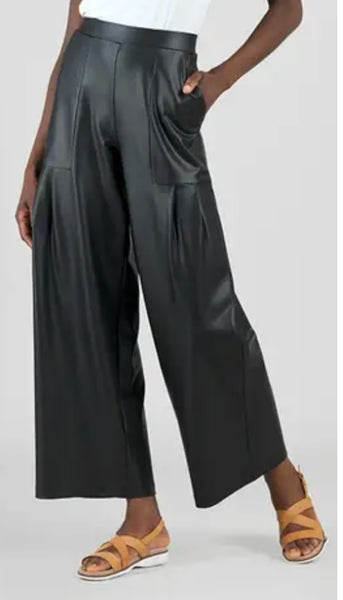 Liquid Leather Wide Leg With Pleat Pocket