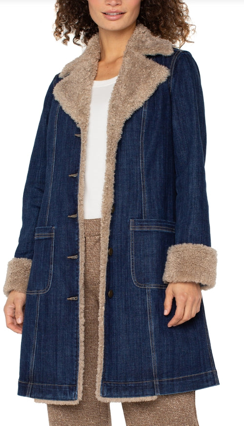 Sherpa Trimmed Notch Collar Jacket