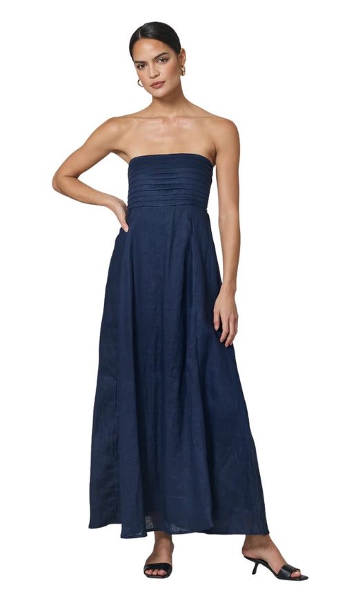 Talia Pintuck Linen Maxi Dress