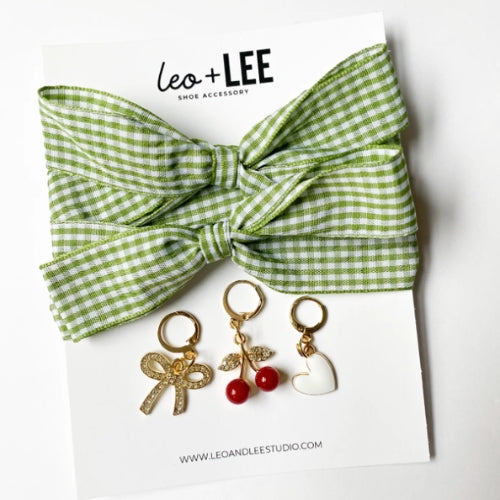 Gingham lace charms set-Heart,Bow,Cherry