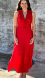 Red Sleeveless Midi Dress