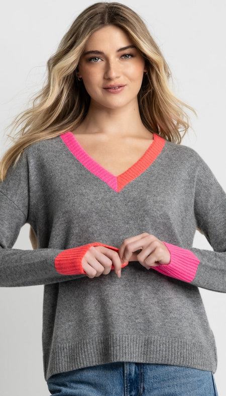 Grey Mix Ground Intarsia Rib Sweater