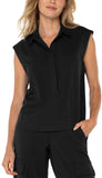 Sleeveless Cropped Shirt-Elastic Waist