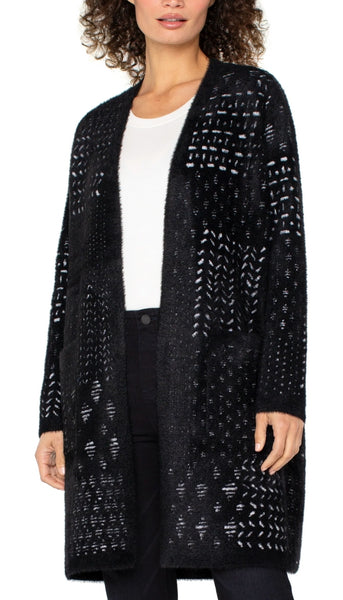 Long Sleeve Collarless Open Front Sweater Coat