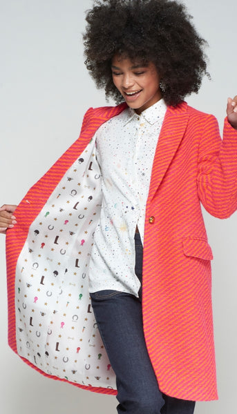 Diagonal Stripe Wool Coat