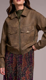 Zipped Front Side Tab PU Jacket