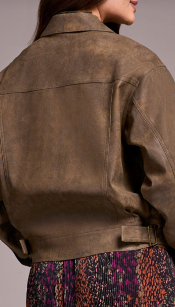 Zipped Front Side Tab PU Jacket