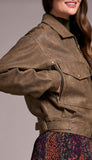 Zipped Front Side Tab PU Jacket