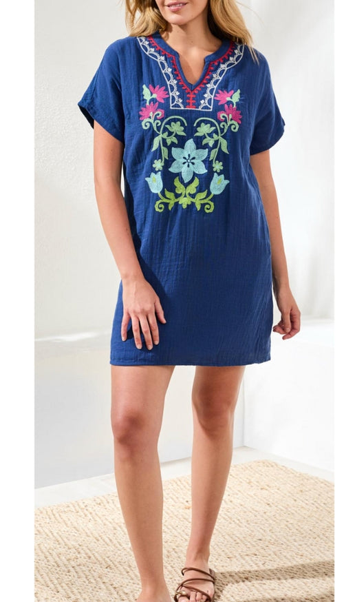Short Sleeve Tunic Dress With Embroidery