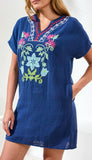 Short Sleeve Tunic Dress With Embroidery