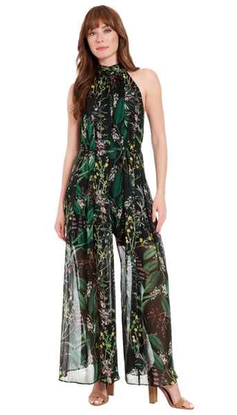 Ruched Collar Flowy Wide Leg Jumpsuit