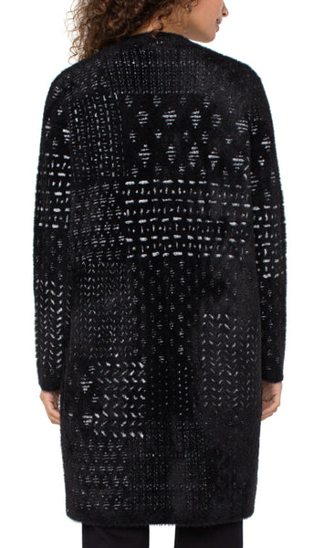 Long Sleeve Collarless Open Front Sweater Coat