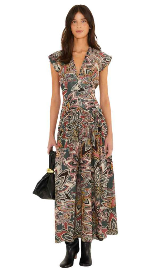 Tapestry Flowers Sleeveless Maxi Dress