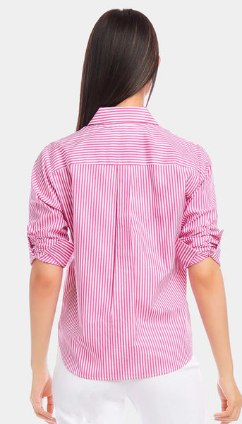 Ruched Sleeve Striped Shirt