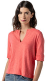 Cuffed Sleeve Split Neck