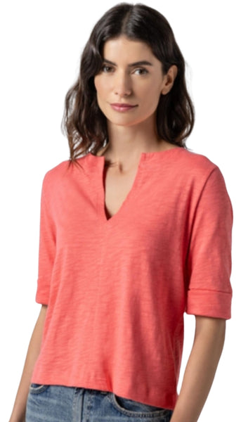 Cuffed Sleeve Split Neck