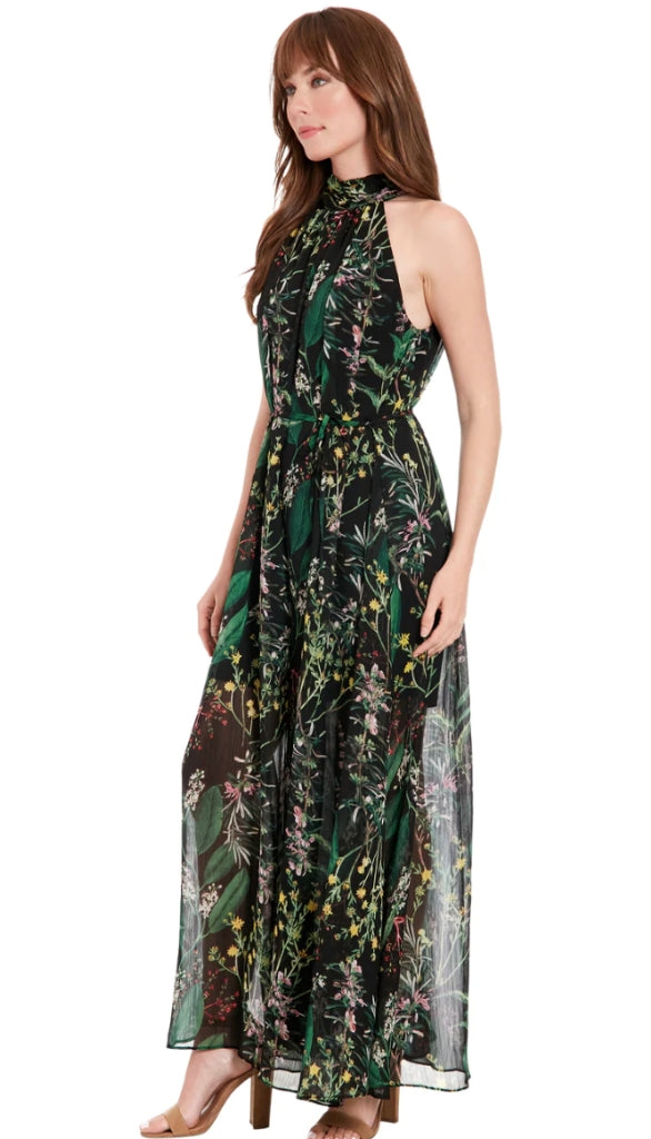Ruched Collar Flowy Wide Leg Jumpsuit