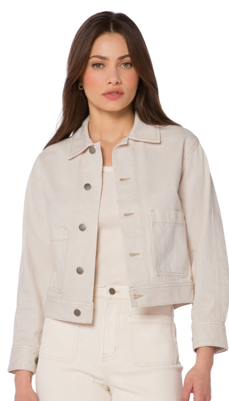 Liquid Leather Ruched Zip 3/4 Sleeve Jacket