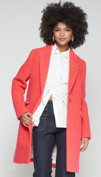 Diagonal Stripe Wool Coat