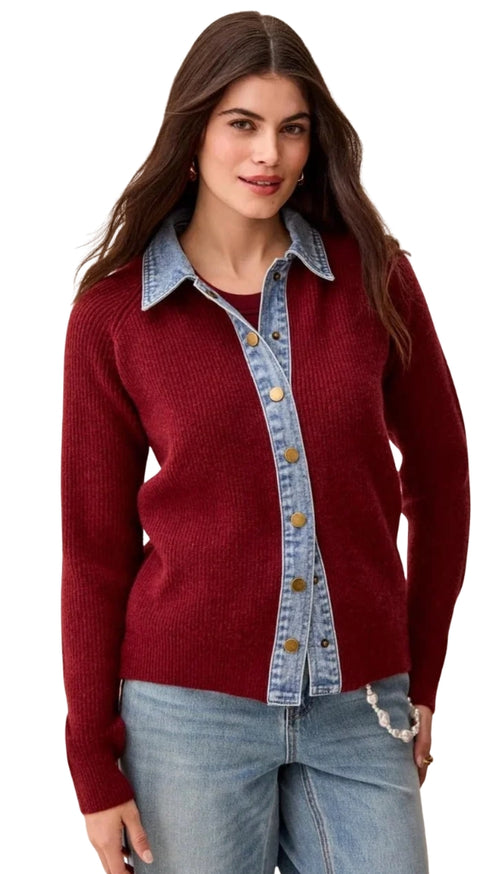 Mixed Media Sweater Jacket With Denim