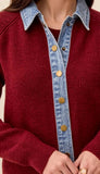 Mixed Media Sweater Jacket With Denim
