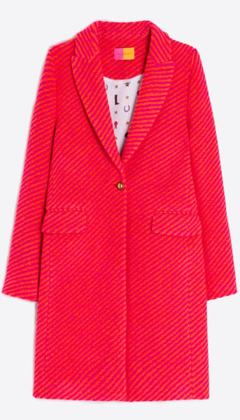 Diagonal Stripe Wool Coat