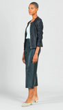 Liquid Leather Ruched Zip 3/4 Sleeve Jacket