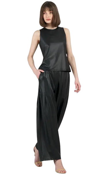 Liquid Leather Wide Leg With Pleat Pocket
