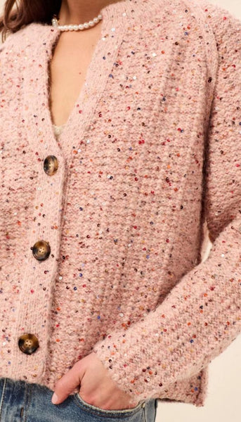Tweed Like Sequined Cardigan