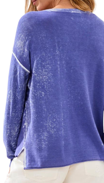 Long Sleeve V Neck With Special Wash Effect