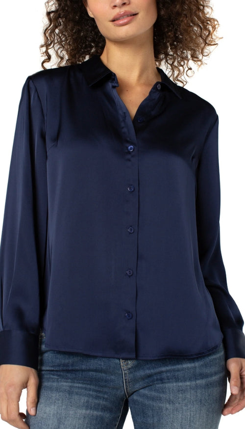 Long Sleeve Button Front Woven Shirt