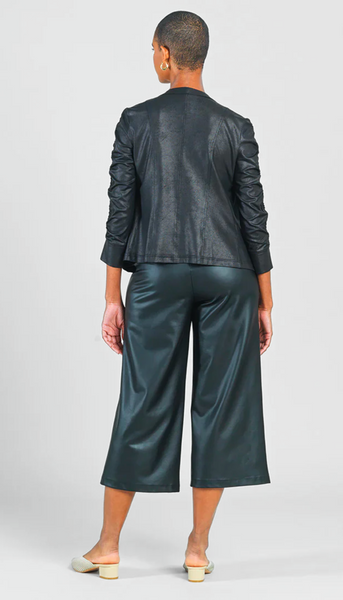 Liquid Leather Ruched Zip 3/4 Sleeve Jacket