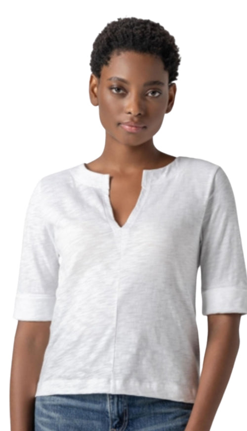 Cuffed Sleeve Split Neck