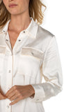 Long Sleeve Button Front Banded Collar