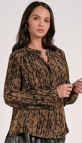 Long Sleeve V Neck Button Top