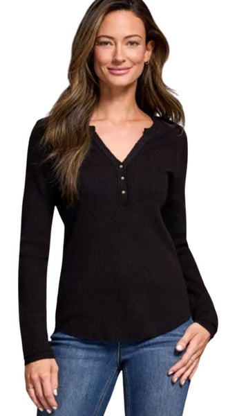 Brushed Waffle Knit Henley Long Sleeve