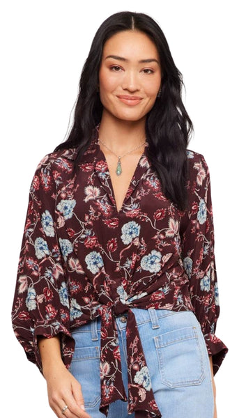 Blouson Sleeve Tie Front Top