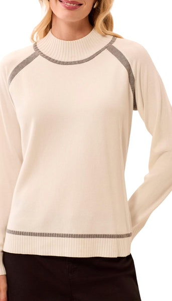 Long Sleeve Mock Neck Sweater With Tipping