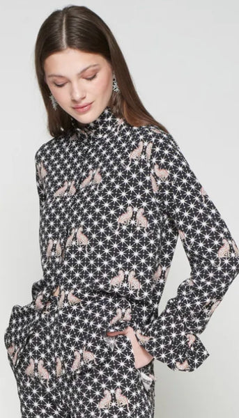 High Collar Blouse With Stars Leopard