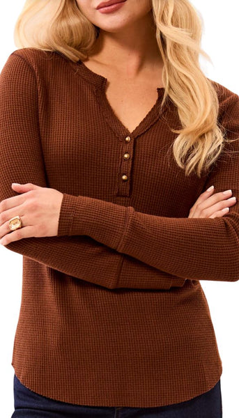 Brushed Waffle Knit Henley Long Sleeve