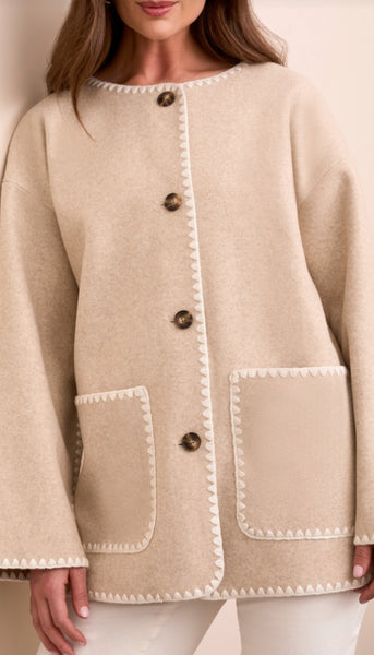 Long Sleeve Button Front Coat With Detach scarf