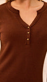 Brushed Waffle Knit Henley Long Sleeve