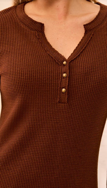 Brushed Waffle Knit Henley Long Sleeve
