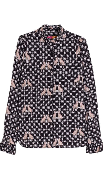 High Collar Blouse With Stars Leopard