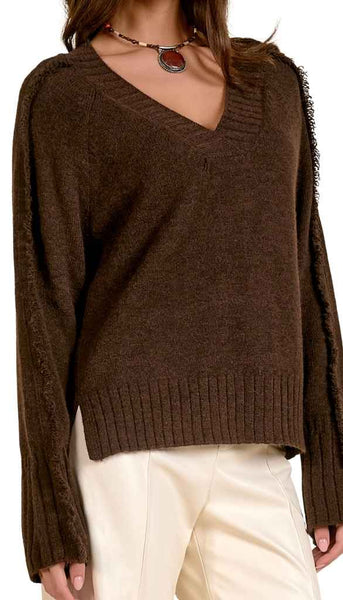 V-Neck Fray Sweater