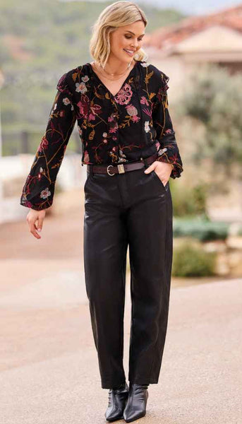 Long Sleeve Lined Blouse With Frill