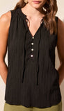 Seelveless Blouse With Button Placket